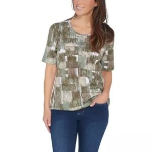 d & Co Denim+Company Jersey Printed  Scoop Neck Top